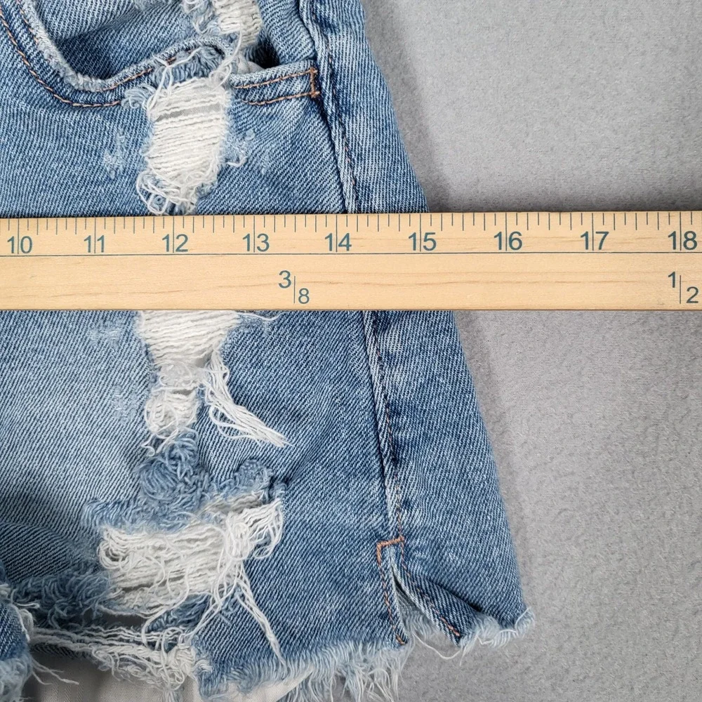 Hollister Curvy High Rise Shorts Women's 23 Blue Distressed Stretch Denim Vintag